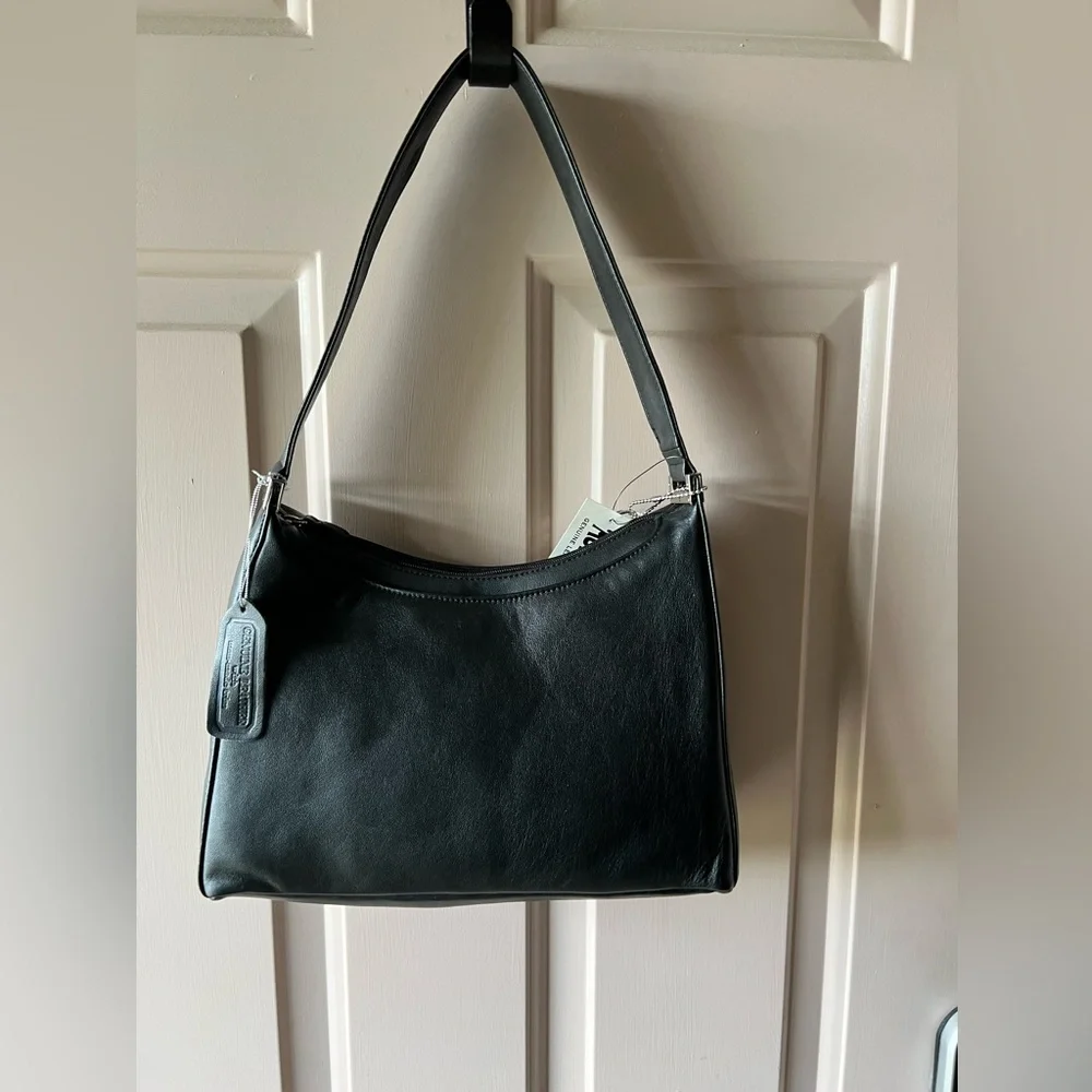 Aurielle Black Leather Shoulder Bag Handbag Card Case Key Chain 11.5x8.5